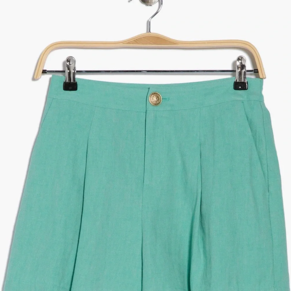 L'AGENCE Green High Waist Shorts Tailored Pleated Design - Picture 5 of 5